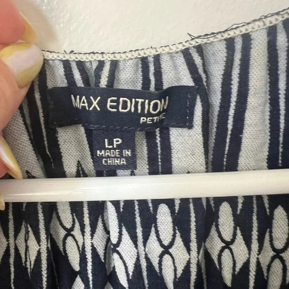 Max Edition Max Studio Navy Blue Yellow Geo Stripe Fit Flare Stretch Dress - Picture 3 of 6